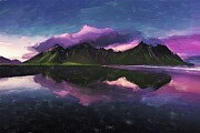 Vestrahorn Mountain Digital Oil Painting Digital Art by Nature Oil Painting