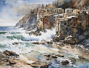 Village That Flirts With the Tide Digital Art by Eris And AI