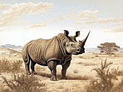 Vintage Rhino illustration Painting by Land of Dreams