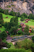 Vintage train in the Lauterbrunnen valley, Switzerland Photograph by Miroslav Liska