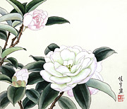 White Camellias Painting by Ren Yu