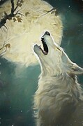 White Wolf Moon Howling Digital Oil Painting Digital Art by Nature Oil Painting