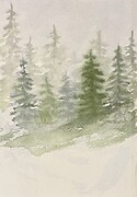 Winter Evergreens Painting by Judy Strickland