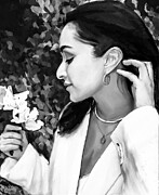 Woman with an earring in black and white Digital Art by Gradify Creations