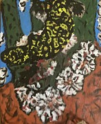 Yellow lizard Cactus Flowers Mixed Media by Bencasso B