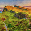 Quiraing mountains sunset at Isle of Skye, Scottland Painting by Miroslav Liska