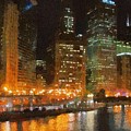 Chicago at Night Painting by Jeffrey Kolker