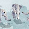 Elephants in blue Mixed Media by Angeles M Pomata