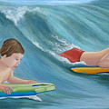 Kids Bodyboarding Painting by Angeles M Pomata