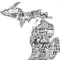 Michigan Typography Map In Black And White