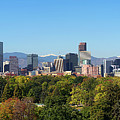 Skyline of Denver downtown with Rocky Mountains Photograph by Miroslav Liska