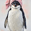 Penguin with a Pink Towel #1 by Lucia Stewart