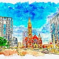 A view of Ross Avenue in Dallas near the Cathedral Shrine of the Virgin of Guadalupe Digital Art by Nicko Prints