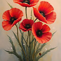 Antique Red Poppies Floral Still Life