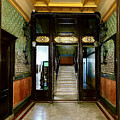 Barcelona Modernist Lobby with Ornate Tiling and Staircase