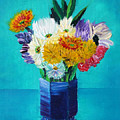 Bouquet of Flowers in a Blue Vase by Michel Cruz-Garcia