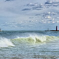 Breaking Waves And Kenosha Lighthouse by Dale Kauzlaric