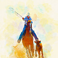Calf Roping-Digital Watercolor by Carla E