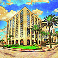Century Plaza in downtown Lakeland, Florida - digital painting with vintage look by Nicko Prints