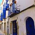 Charming Blue-Facade Sitges Spain Blue Door Print Mediterranean Rustic Facade Color Fine Art