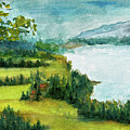 Columbia River Gorge - Oregon Spring Watercolor by Tatiana Travelways