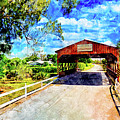 Coral Springs Covered Bridge - watercolor ink painting Digital Art by Nicko Prints