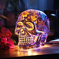Day of the Dead Glowing Crystal Vanitas Skull with Flowers by Michel Cruz-Garcia