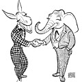 Donkey and Elephant Shake Hands by Al Hirschfeld