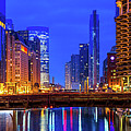 Downtown Chicago River Night Cityscape Ultra High Res Panoama Ph Photograph by Paul Velgos