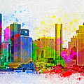Downtown Houston skyline - colorful painting Digital Art by Nicko Prints