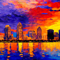 Downtown San Diego, California, at sunrise - impressionist abstract painting by Nicko Prints