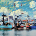 Fishing boats in the Marina with Monet Pained Sky Digital Art by Bruce Block