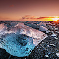 Icebergs on Jokulsarlon Beach at Sunset, Iceland