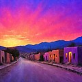 Mexican village with adobe houses under a beautiful twilight sky - watercolor painting Digital Art by Nicko Prints
