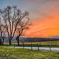 Orange Glow Sunset at Cades Cove in the Smoky Mountains National Park