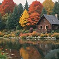 Autumn Cabin Painting by Nature Oil Painting