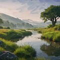 Peaceful Riverside Oil Painting by Nature Oil Painting