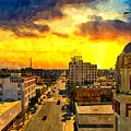 Panorama of downtown Bakersfield, California - watercolor painting Digital Art by Nicko Prints