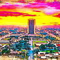 Panorama of downtown McAllen, Texas, at sunset - digital painting Digital Art by Nicko Prints