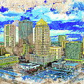 Panorama of Downtown Tampa, Florida - colored drawing Digital Art by Nicko Prints