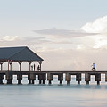 Panorama of sunrise over Hanalei Pier on Kauai Photograph by Steven Heap