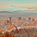 Portland Cityscape with Mt. Hood Backdrop by Bruce Block
