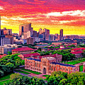 Rice University campus with the Texas Medical Center seen in the distance at sunset, in Houston Digital Art by Nicko Prints