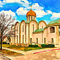 Saint Seraphim Cathedral in Dallas, Texas - watercolor painting Digital Art by Nicko Prints