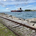 Ship on the St Clair River by Lloyd Gillies