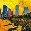 Skyline of downtown Houston, Texas, at sunset - impressionist painting Digital Art by Nicko Prints