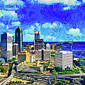 Skyline of downtown Jacksonville, Florida - impressionist painting Digital Art by Nicko Prints