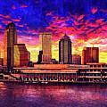 Skyline of Downtown Tampa, Florida, at sunset - impasto oil painting Digital Art by Nicko Prints