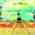 Spiritualized Life sculpture in Memorial Park, Jacksonville - watercolor ink Digital Art by Nicko Prints