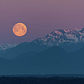 Supermoon and Olympic Mountains on Spring Equinox March 20, 2019 by Nancy Gleason